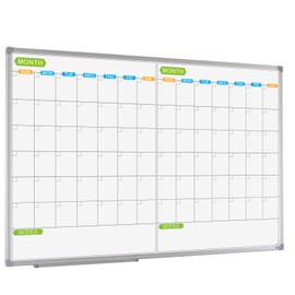 JILoffice Magnetic Dry Erase Calendar Whiteboard, 2 Month White Board Planner 36 X 24 Inch, Silver Aluminum Frame Wall Mounted Board for Office Home and School