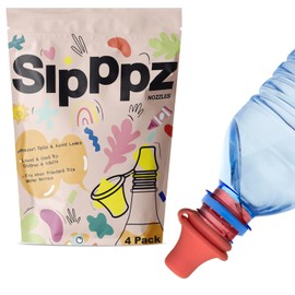 Paquete de 4 boquillas Sipppz – Evita fugas y evita derrames – Boquilla de silicona suave y flexible que se adapta a la mayoría de botellas de tamaño estándar – Apertura más amplia para pajitas, sin BPA, sin látex, sin plomo, apto para lavaplatos