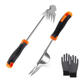 2 Stück Unkrautstecher Edelstahl,1 Paar Handschuhe,Unkraut Entferner Gerät,Gartenarbeit Hand Unkrautstecher,Unkraut Entferner Gerät Edelstahl,Unkrautstecher mit Stiel,Manueller Weeder für Graben,Jäten