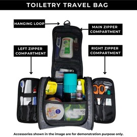 Outer Woods Travel Toiletry Bag with Hanging Hook, Waterproof Travel Pouch with Multiple Compartments for Cosmetics and Toiletries, Grey