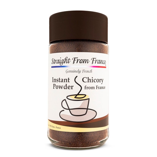 Straight From France Caffeine Free Instant Chicory Powder, Coffee Substitute Rich in Fibers, Great Addition to Hot Chocolate, Milk or Coffee Beverages 7 Oz