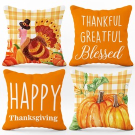 Fall Decorations for Home-4PCS Hello Fall Hello Pumpkin Throw Pillow Covers-Thanksgiving Decorations-Thank You Gifts-Thanksgiving Pillow Case