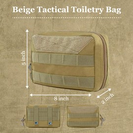 1 Pcs Tactical Toiletry Bag for Men Beige Travel Organizer with Large Capacity for Military Camping Outdoor Bathroom Shaving Bag Compartments Heavy-Duty Polyester Water-Resistant Compact Portable