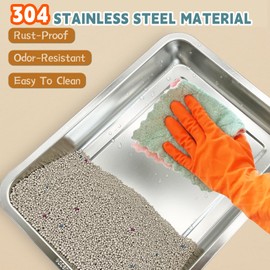 BNOSDM 6 Pcs Stainless Steel Litter Pan Low Entry Shallow Cat Litter Box Open Top Cat Box Nonstick Metal Litter Tray for Small Pets Cats (15.7x11.8x1.9 Inch)