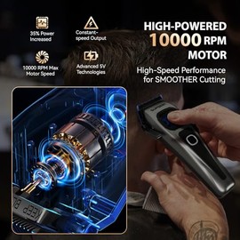 SUPRENT Professional Hair Clippers for Men - Cordless Barber Clippers & Zero-gapped Trimmer Set, Haircutting Kit with 10000 RPM Motor Speed, Blue Titanium-Coated Blades, Charging Stands (Gray)