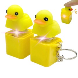 Duckys Quacking Fidget Toy - Duckeys Duck Keychain with Quacking Sound & Colorful Lights, Portable Duck Quacking Keychain for Stress & Anxiety Relief Fun Sensory Toy (Yellow-2 PCS)