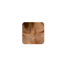 Sargetou Gold Layered Choker Necklace for Women, 14K Gold Plated CZ Pendant Necklace, Dainty Flat Snake Chain Herringbone Layering Necklace gold jewelry
