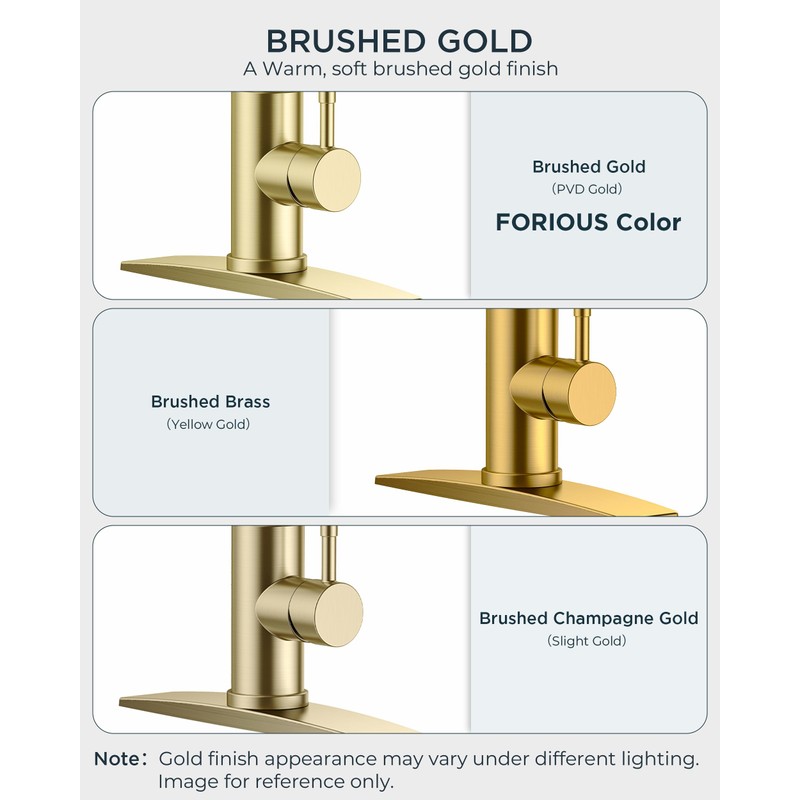 FORIOUS Gold Kitchen Faucet with Soap Dispenser, High Arc Modern