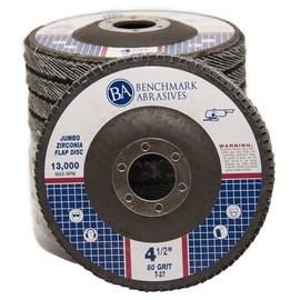 Benchmark Abrasives 4.5" x 7/8" Premium High-Density Jumbo Zirconia Type 27 Flap Discs for Sanding, Stock and Rust Removal, Finishing, Grinding, Deburring (10 Pack) - 80 Grit