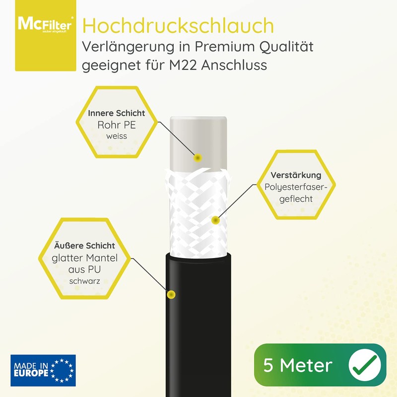 McFilter High Pressure Hose Extension 5 m for Pressure Washers