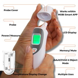 MOBI CONNECT Smart DualScan Bluetooth Ear & Forehead Thermometer - Backlit Screen, LED Fever Indicators, Memory Recall of Last 20 Readouts, Farenheit & Celsius Mode, Room Temperate with Date & Time