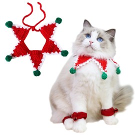IDOLPET Christmas Cat Dog Bandana Collar Handmade Knitted Cat Dog Pet Clothes Necktie Costume Outfit for Cat Kitten Puppy Small Dog Rabbit in Christmas Holiday (Five-Pointed Star Red, Medium)