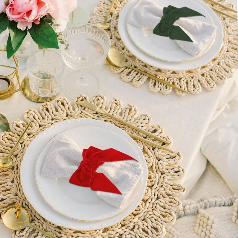 PATIKIL Napkin Rings Bow, 12 Pcs Velvet Napkin Holder Ring