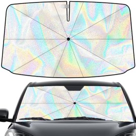 Car Sun Protection Windscreen Car Windscreen Parasol 80 x 140 cm with 360° Scratch Protection Handle - Car Sun Protection Windscreen UV Protection Sun Visor with Iridescent Star Look (Star)