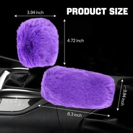 Hovom 2PCS Fluffy Car Gear Shift Knob Cover & Handbrake Cover, Soft Plush Hand Brake Handle & Gear Shift Cover for Women Girls, Universal Comfortable Warm Furry Car Accessories (Purple)