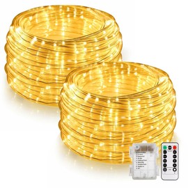 Bebrant LED Rope Lights Battery Operated String Lights-40Ft 120 LEDs 8 Modes Outdoor Waterproof Fairy Lights Dimmable/Timer with Remote for Camping Party Garden Holiday Decoration(Warm 2 Pack)