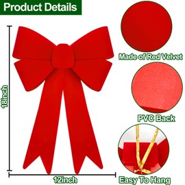 TURNMEON 2 Pack 12'' x 18'' Large Christmas Bows Decorations, Christmas Buffalo Plaid Bows for Wreath Garland, Christmas Tree Topper Ornaments Xmas Outdoor Indoor Home Party Decorations (Red)