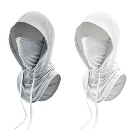 UV Protective Cooling Balaclava Hood - Breathable Full Head Mask Face Cover for Men & Women Outdoor Activities (US, Alpha, One Size, LightGray+White)