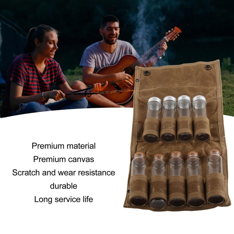 Leapiture Portable Spice Bag Canvas Travel Spice Kit Camping Spice