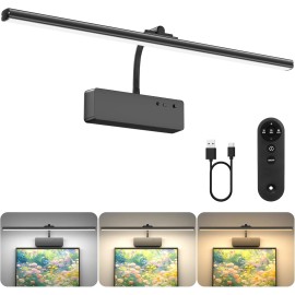Evotech Black 20" L350 Wall Picture Lights w/Remote 3 Colors Dimmable USB Rechargeable