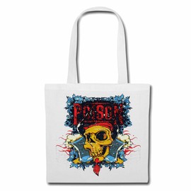 Reifen-Markt Tasche Umhängetasche POISON SKULL BIKERSHIRT GOTHIC BIKE CLUB MC MOTORCYCLE CHOPPER CUSTOM MOTORRAD MOTORRADTREFFEN CLUB TREFFEN Einkaufstasche Schulbeutel Turnbeutel in Weiß