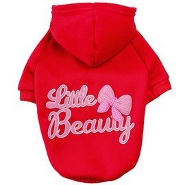 Elledia Female Dog Hoodie Sweatshirts Pet Cotton Coat with Hat Small Girl Pup Clothes with Bowtie Chihuahua Clothing Little Beauty Print Costume with Leash Hole