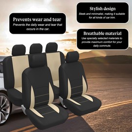 TSUGAMI Car Seat Covers Full Set, 9PCS Breathable Vehicles Front ＆ Rear Split Bench Protectors, Waterproof Automotive Interior Chair Protection Accessories, Universal for SUV, Truck, RV (Beige)