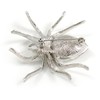 Statement Clear Crystal Spider Brooch In Silver Tone - 55mm