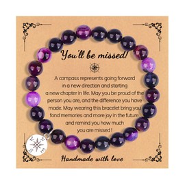 COLORFUL BLING Natural Stone Compass Bracelet You Will Be Missed Farewell Going Away Goodbye Gifts Friends Retirement Gifts for Coworker Manager Boss Teacher Employee-A Purple