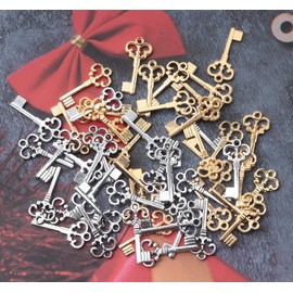 Ruwado 50 Pcs Key Charms Silver Gold Mini Metal Vintage Retro Jewelry Making Kit for Necklace Bracelets Keychain Earring DIY Jewelry Finding Gift Idea Christmas