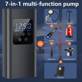 150PSI Portable Air Compressor, 6000mAh Electric Inflator with 4 Nozzles for Car, Motorcycle, Bicycle, and Balloons