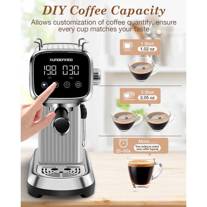Espresso Machines 20 Bar with LED Touchscreen, Adjustable Temperature(185~203°F) Timing(25~60s),
