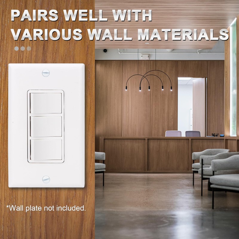 Baomain Triple Rocker Light Switch, 15A 120V Single Pole, 3