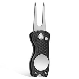 xajie Golf Divot Repair Tool - Foldable Metal Golf Repair Kit with Sturdy Aluminum Alloy Handle & Magnetic Pop-up Button Ball Marker