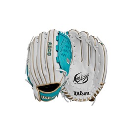 Wilson 2024 A500™ Siren™ 12.5” Youth Outfield Fastpitch Softball Glove - Right Hand Throw, White/Teal/Metallic Gold