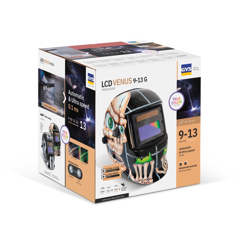 GYS Welding Helmet LCD Venus 9/13 Bones Tint Mask True
