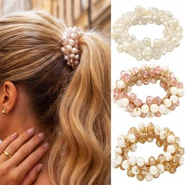 Unicra Pearl Hair Ties Beaded Hair Scrunchies Ponytail Holder Hair Accessories for Women Pack of 3