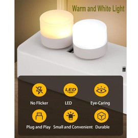 LOYAAUY USB Night Light, LED Mini Light Bulb, Plug in Night Light, Small Night Lights, Warm White, USB Light Bulb for Bedroom, Bathroom, Hallway, Nursery, Kitchen, Car Tiny Light 6PS (6 White)