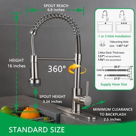 ECHLI Kitchen Faucet Pull Down Spray Head with LED Lights ，3-Function Sink Spray Nozzle ，Fit for Kitchen Sink Faucet ，Pull-Down Spring Single Handle Stainless Steel faucets(Brushed Nickel)
