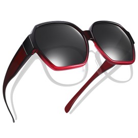 TINHAO Fit Over Glasses Sunglasses for Women Men Polarized UV Protection Butterfly Oversized Sunglasses over Glasses(Gradient red, Black)