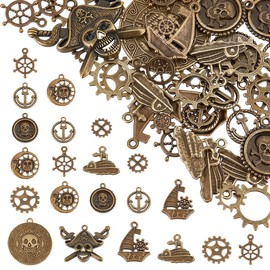 SUNNYCLUE 1 Box 58Pcs 11 Styles Steampunk Charms Bulk Pirate Charms Alloy Vintage Gear Mechanical Metal Steam Punk Sea Nautical Charm for Jewellery Making Charms Supplies DIY Necklace Bracelet Earring