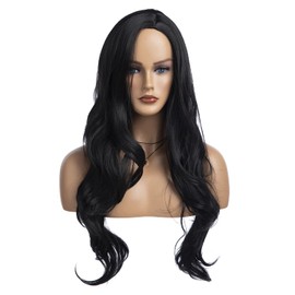 Baruisi Long Wavy Black Wigs for Women Side Part Natural Looking Cosplay Synthetic Fiber Wig Heat Resistant Replacement Wig