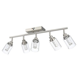 MELUCEE LED 5 Light Track Lighting Kit, Brushed Nickel Ceiling Spotlights Vanity Lights Modern Track Light Fixture with Flexibly Rotatable Heads, Built-in LED Chips, 5-Color Temperature Adjustable