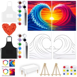 PAILIM 2 Pack Sip and Paint Kit for Adults Couples Painting Kit Pre Drawn Canvas to Paint at Home Date Night Party Favor Supplies Art Painting Set Couples Activity 8x10 Sea Wave