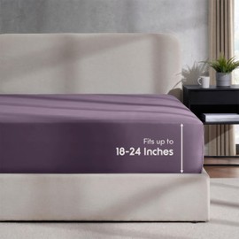 Nestl Extra Deep Pocket King Fitted Sheet, Purple Fitted Sheet King Size, 1800 Microfiber King Fitted Sheet Only, Ultra Soft King Bed Fitted Sheet Fits up to 24 Inch Mattress - King Size Fitted Sheets