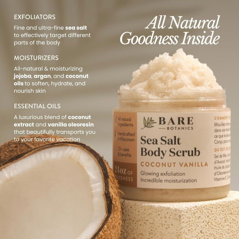 Bear Botanics 베어 보타닉스 코코넛 바닐라 바디 스크럽 24온스 |