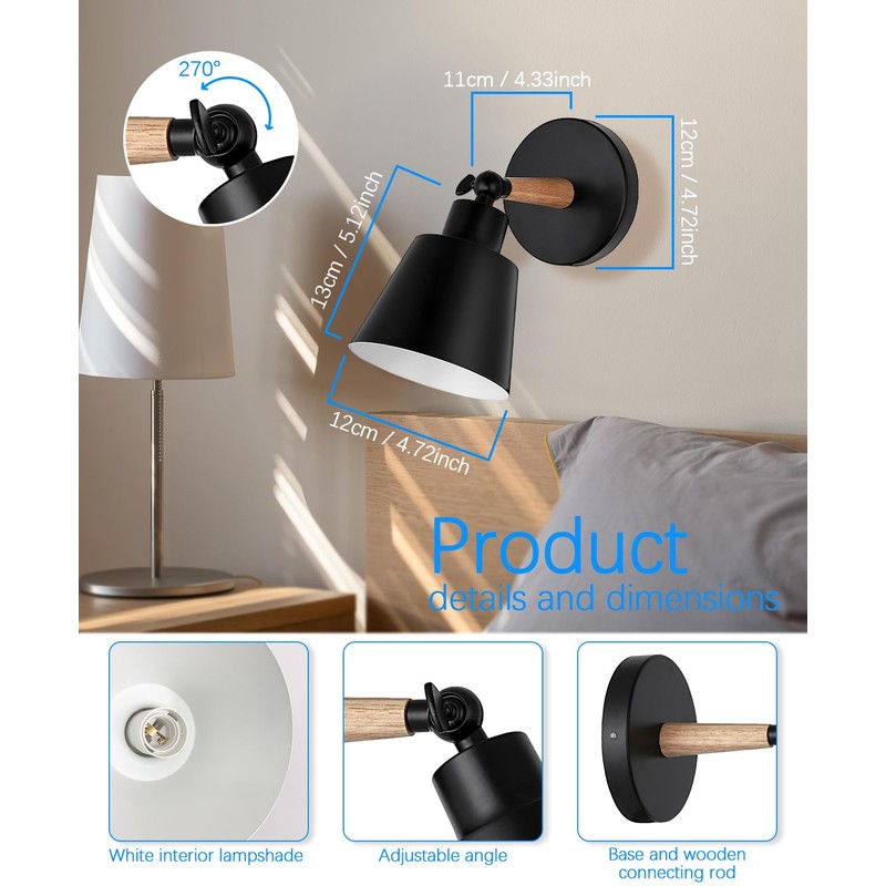 BIMEAN Black Battery Operated Wall Sconce Set of 3, Easy