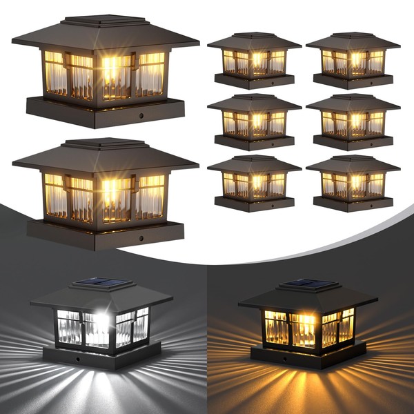 EXCMARK 4x4 Solar Post Cap Lights, 8 Pack Fence Deck