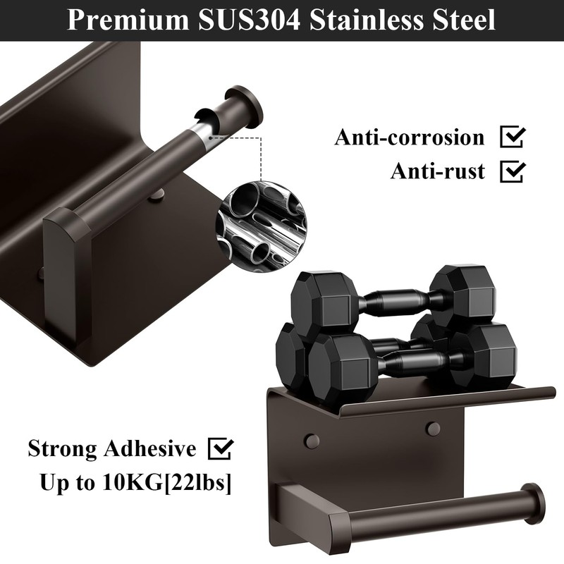 Tindbea Toilet Paper Holder with Phone Shelf, Adhesive or Screw
