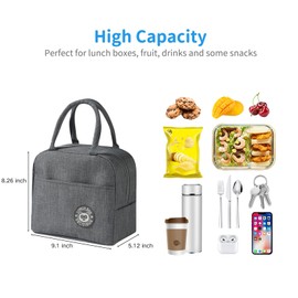 Zemcxney Lunch Bag Lunch Box for Women Men Adult Reusable Insulated Lunch Tote Bag Small Leakproof High Capacity Thermal Cooler Sack Food Lunch Containers for Travel Work Picnic-Grey